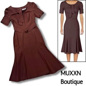 Brown Belted A-Line Dress